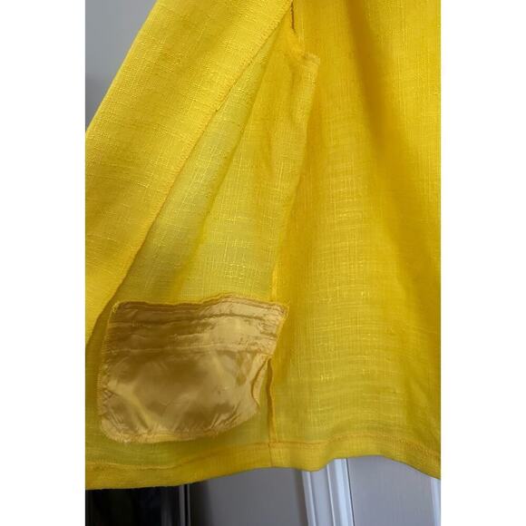 Vintage WORTHINGTON Yellow Linen 80s 90s Blazer Jacket Shoulder Pads Button - Picture 4 of 5
